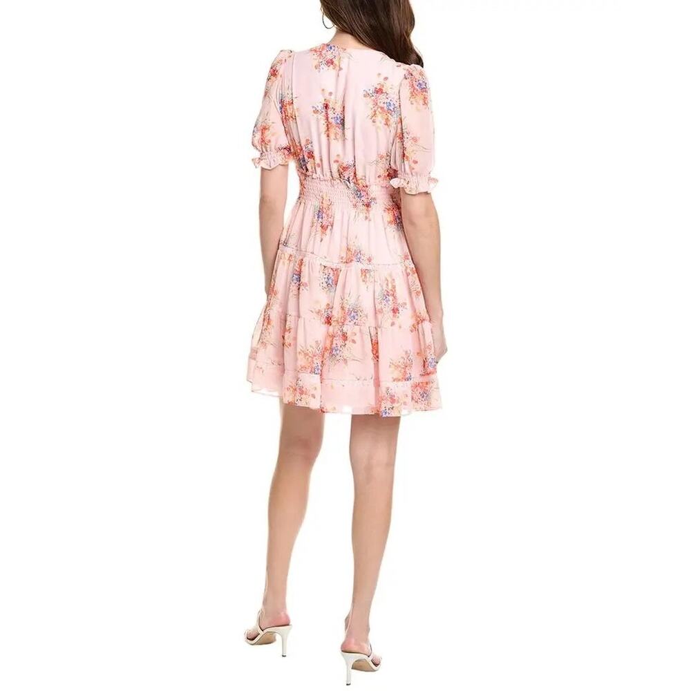Taylor Fooral Tiered Short Sleeve A Line Dress Size 12 Pink Multicolor - Picture 4 of 8
